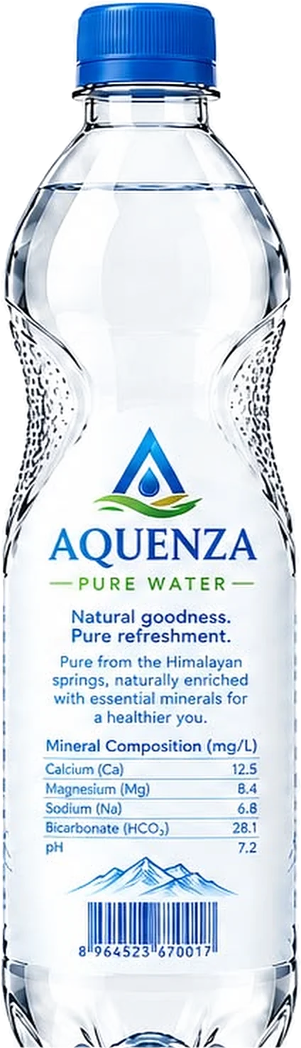 The back label of the Aquenza bottle