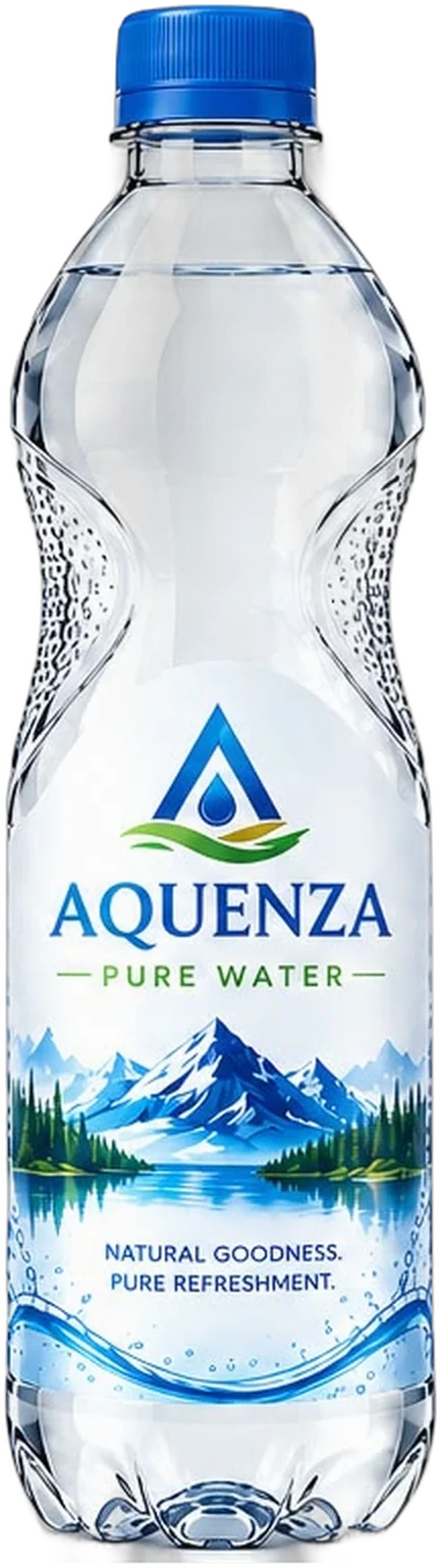 Aquenza Pure Water 500 ml bottle in a bright studio